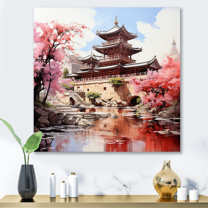 «Spring Spring China Serenity At The Temple I», art mural en porcelaine, H 36 po x l 36 po
