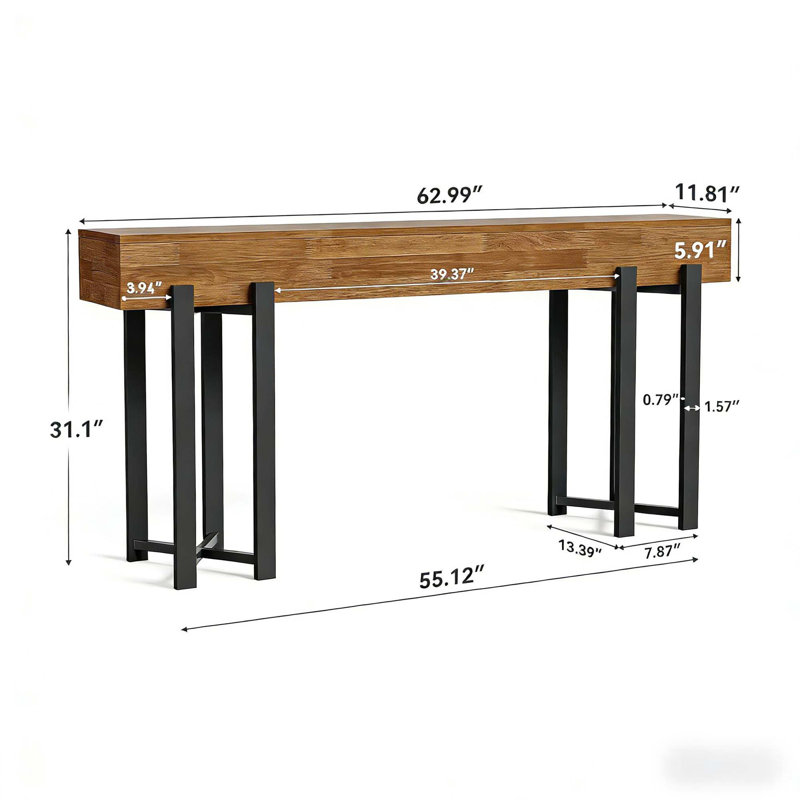 Console rustique au design industriel, Marron clair