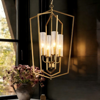  Lustre lanterne à intensité variable à 4 lumières avec abat-jour en verre bullé Jasrah