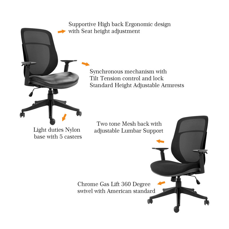 Chaise de travail ergonomique en filet Prewitt, Vinyle
