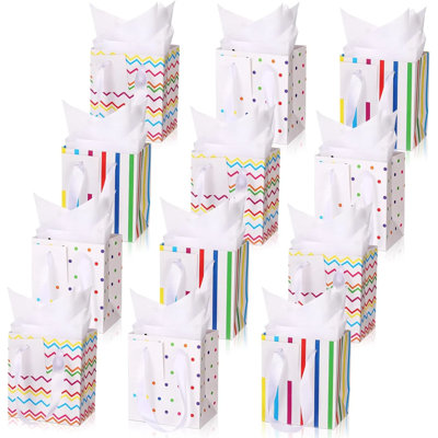 Paquet de 12 mini sacs-cadeaux métalliques avec poignées et papier de soie assorti, petits sacs pour cadeaux de Noël