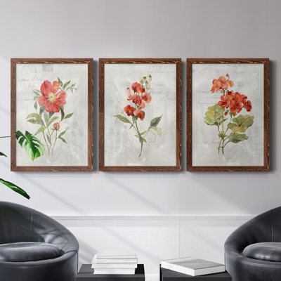 Lin géranium - ensemble de 3 impressions sur toile encadrées