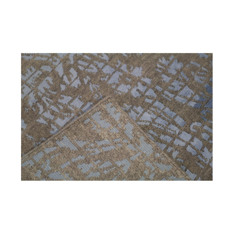 Tapis gris et bleu clair noué à la main de haute qualité