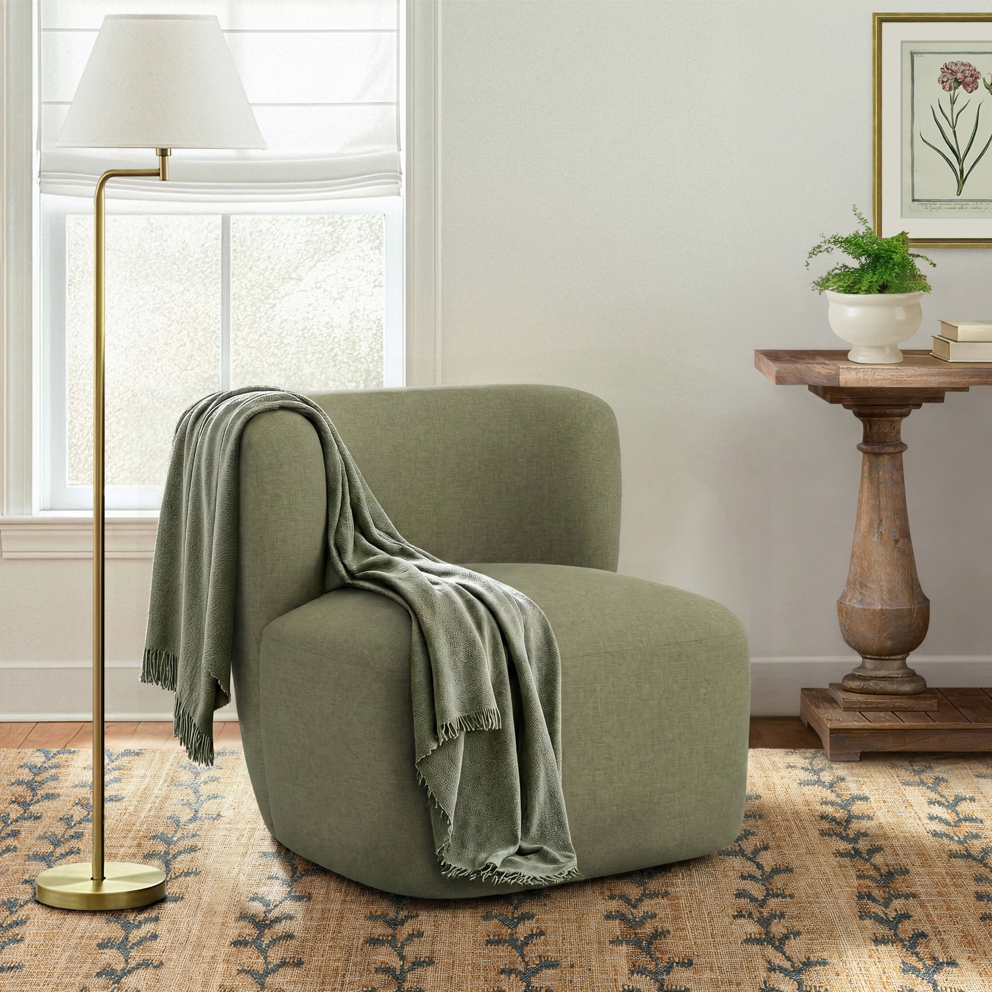 Mariza Upholstered Swivel Accent Chair, Zuma Laurel Textured Linen