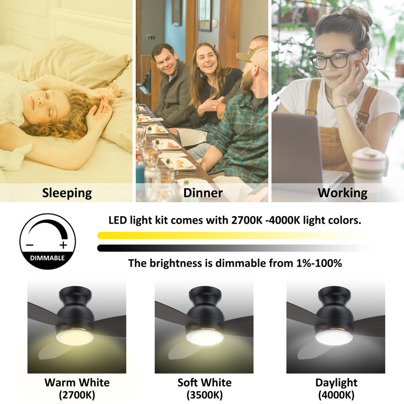 Decklen Ceiling Fan with LED Lights, Dark Walnut Wooden