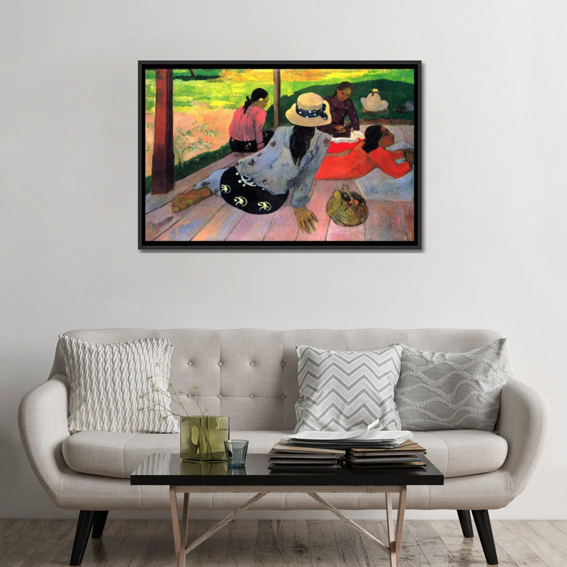 « the siesta », reproduction d’art sur toile tendue Paul Gauguin, H 18 po x l 26 po x P 1,5 po, Toile avec cadre noir