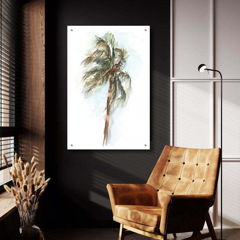 «Watercolor Palm Study 2» par Ethan Harper, art mural en verre acrylique, H 36 po x l 24 po x P 0,2 po