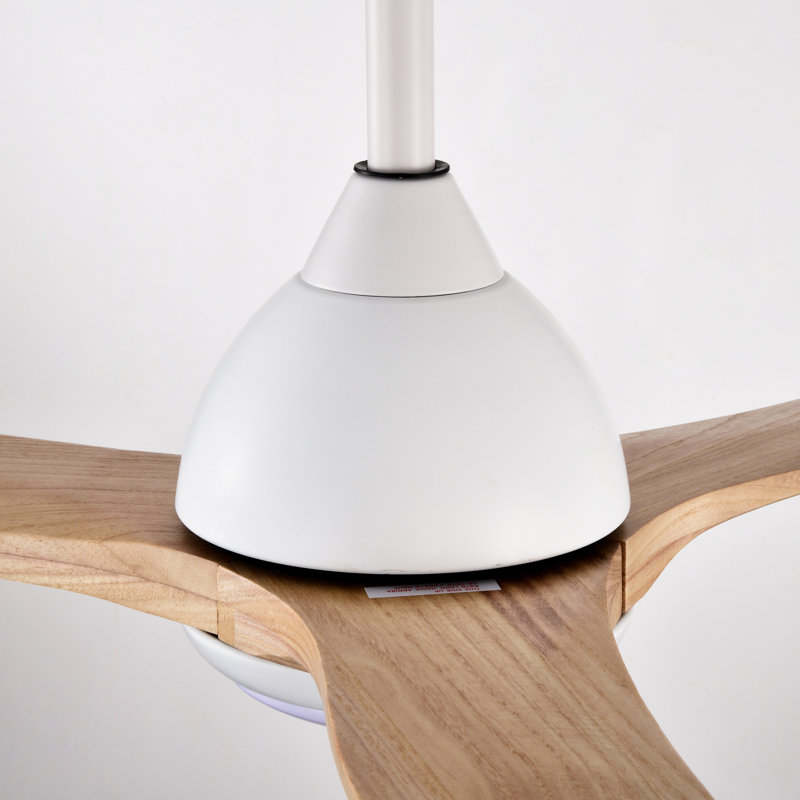 52'' Solid Wood Ceiling Fan with LED Lights, White with Oak Blades