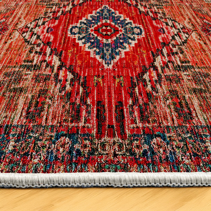 Strawbridge Colorful Moroccan Machine Printed Cotton Polyester Area Rug, Runner 5'3" x 11'6"