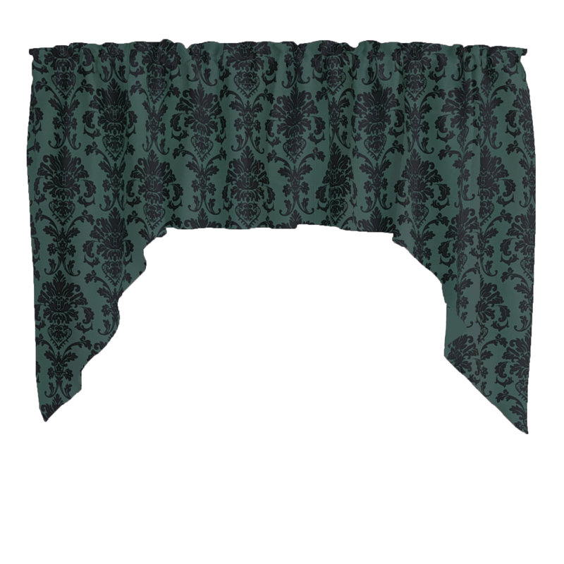 Cantonnière en popeline à motif floral damassé 58 "de large, Vert forêt