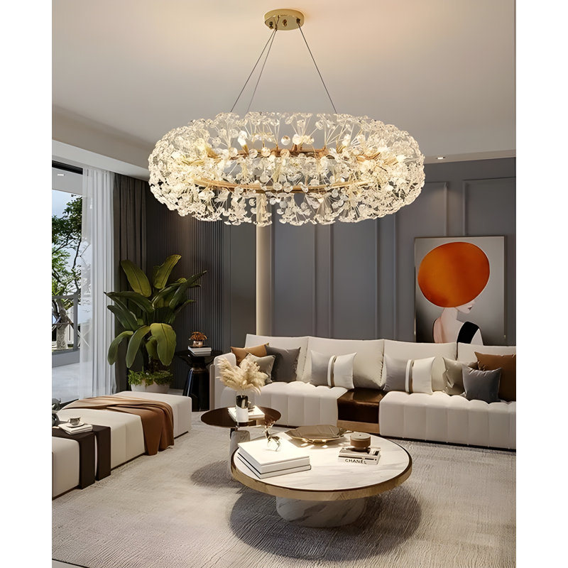 Gowan Chandelier-Modern Dandelion Crystal Chandelier – Gold LED Floral Adjustable Ceiling Light, 20, 30cm H x 80cm W x 80cm D
