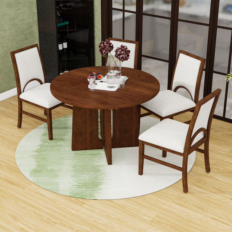 Ensemble de table de salle à manger 5 pièces avec rallonges et chaises rembourrées, Brun