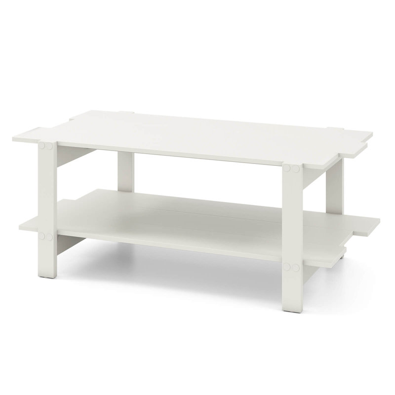 2-tier Coffee Table Irregular Center Table With Open Storage Shelf Cocktail Table, White