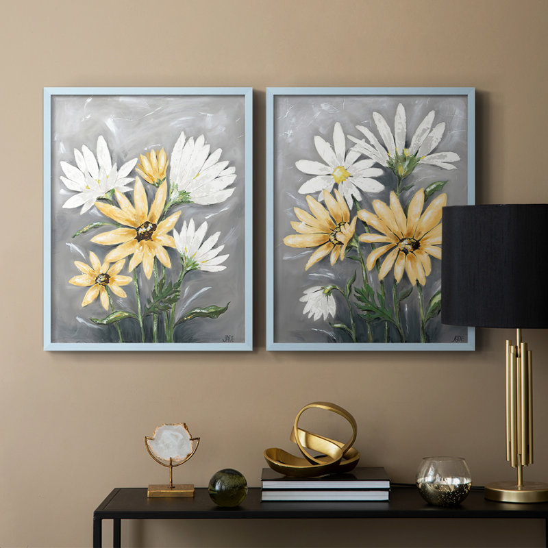«Summer Daisies I», reproduction encadrée de qualité supérieure - prête à être accrochée - aucun clou requis - aucun clou requis