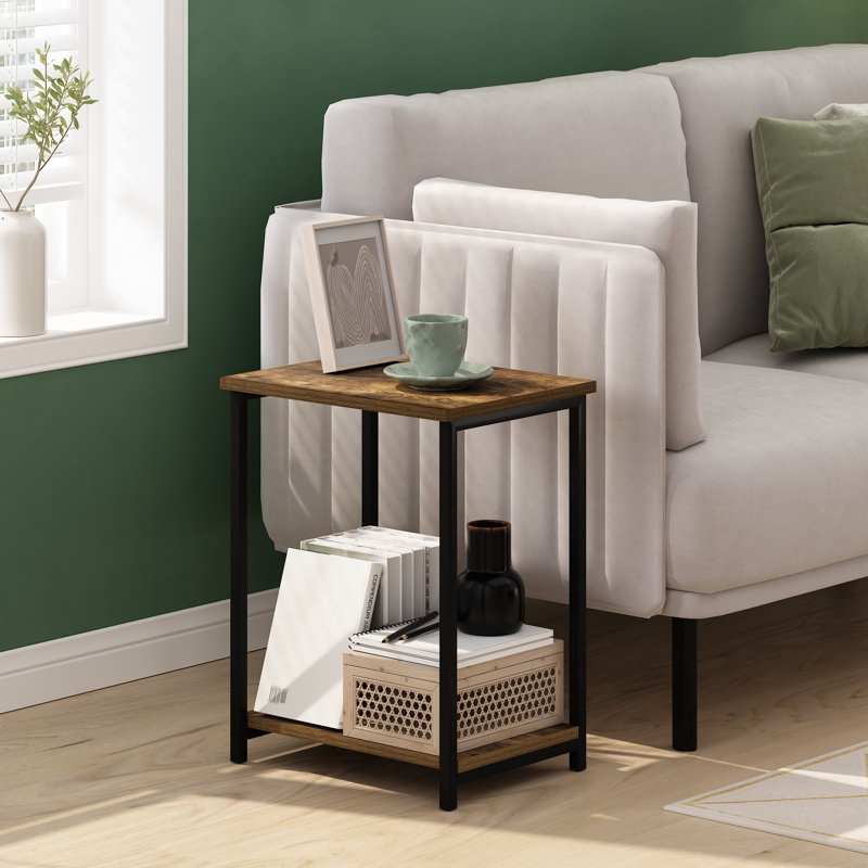 Table d'appoint en hauteur avec tablettes, Plateau en bois de pin ambré / base noire, H 19,7 po x l 15,2 po x P 11,7 po