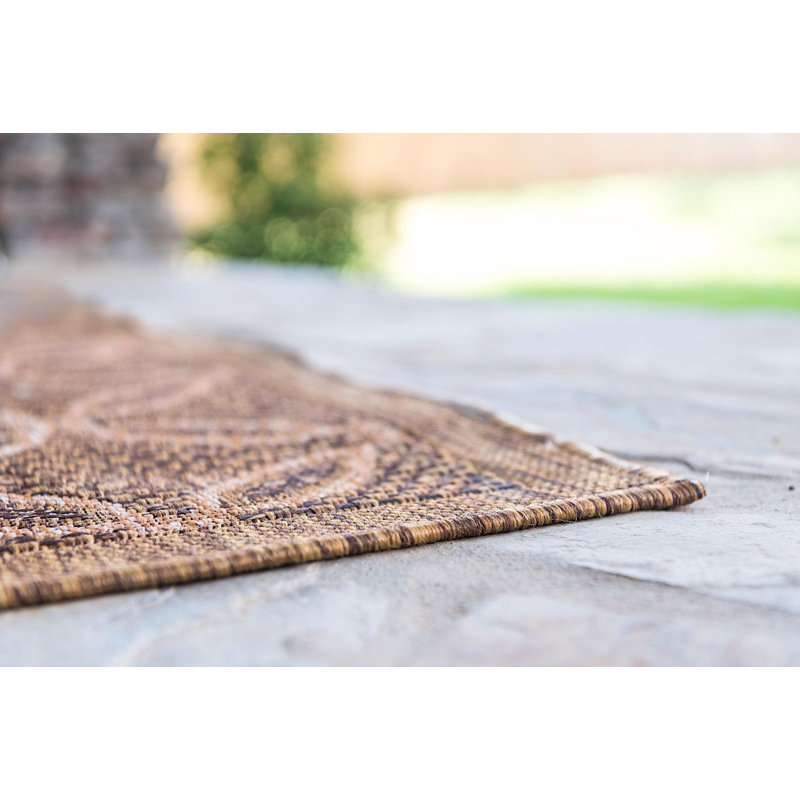 Outdoor Veranda Area Rug Chestnut Color, Square 6'