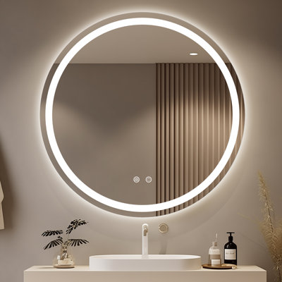 Miroir à DEL rond pour salle de bain avec lumière - antibuée et éclairage de couleur réglable