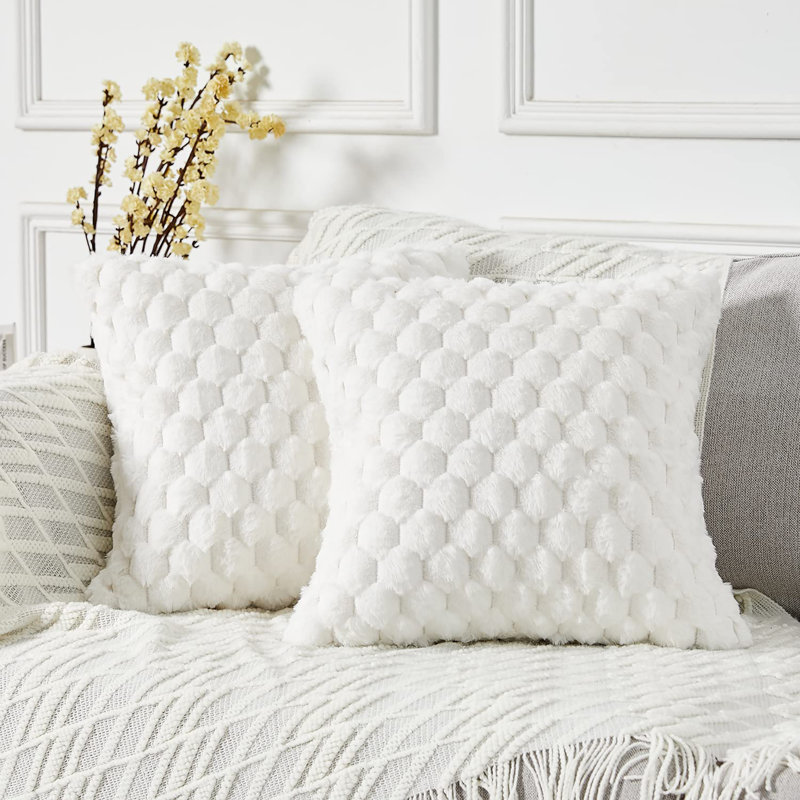 18x18 Set of 2 Decorative Throw Pillow Covers, White