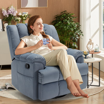 Ryun 37.8"W Velvet 360°Swivel Manual Recliner