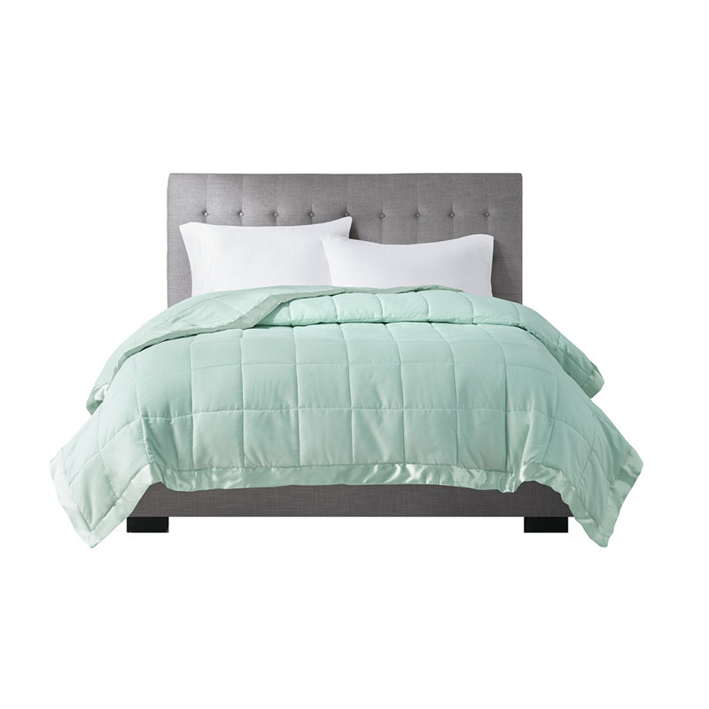Lightweight Down Alternative Blanket With Satin Trim, Full, Green