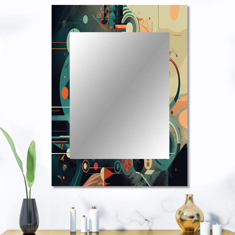 Orange et bleu abstrait Nostalgie I - miroir mural Mid-Century moderne, miroir décoratif orange, impression d'art en métal