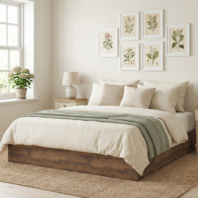 Rustic Wood Hydraulic Lift Storage Platform Bed Frame without Headboard