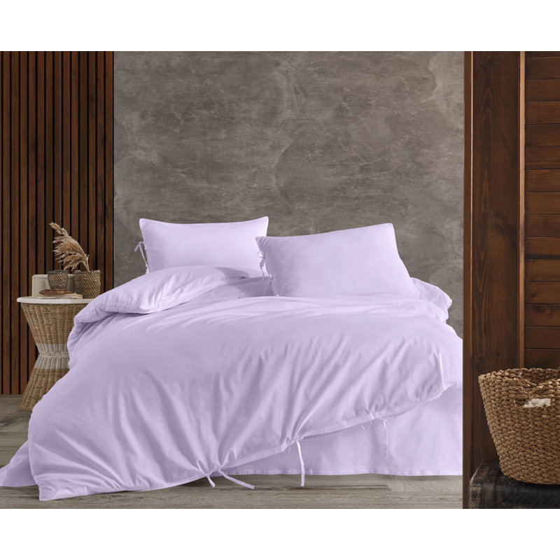 Solid Cream  Color Pollycotton104' X90' Duvet Cover Set With Two Shams, Purple, King Duvet Cover + 2 King Shams