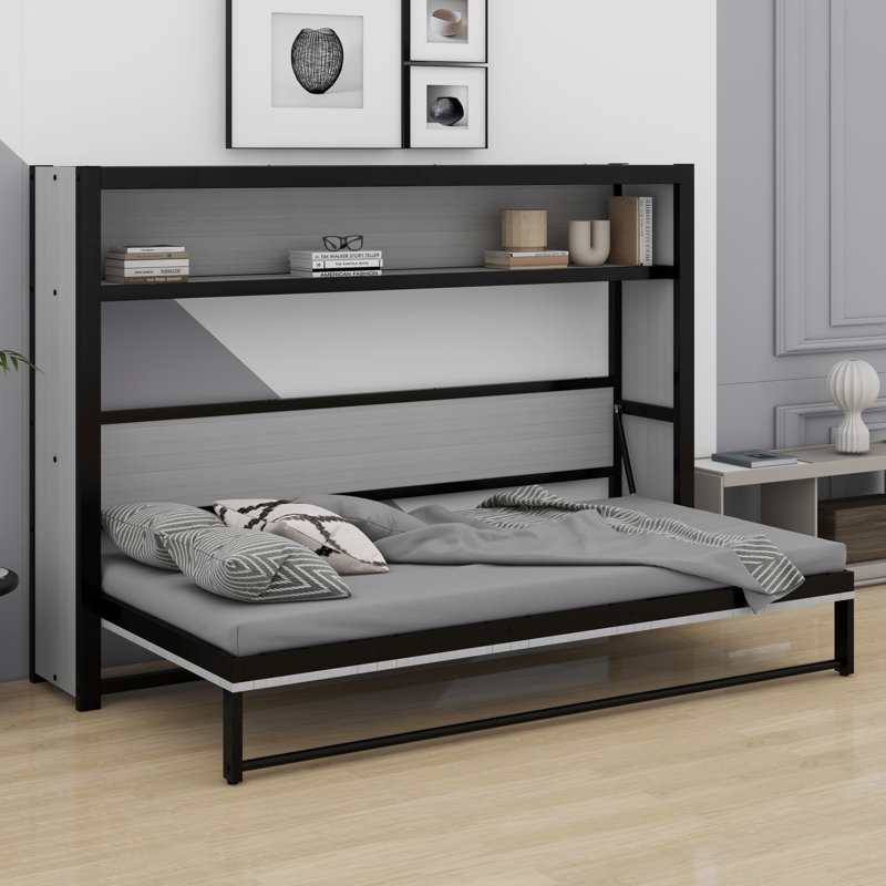 Lit escamotable avec tablettes Murphy, Gris