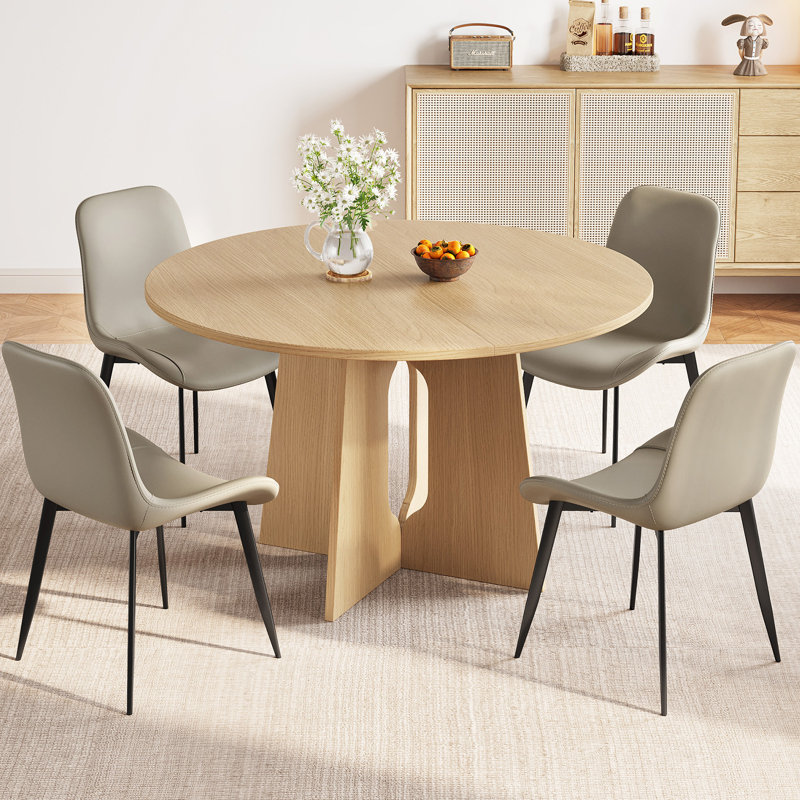Abishan 47.24" Modern Farmhouse Round Dining Table Set with 4 Chairs for Kitchen, Dining Room,Office,Bar