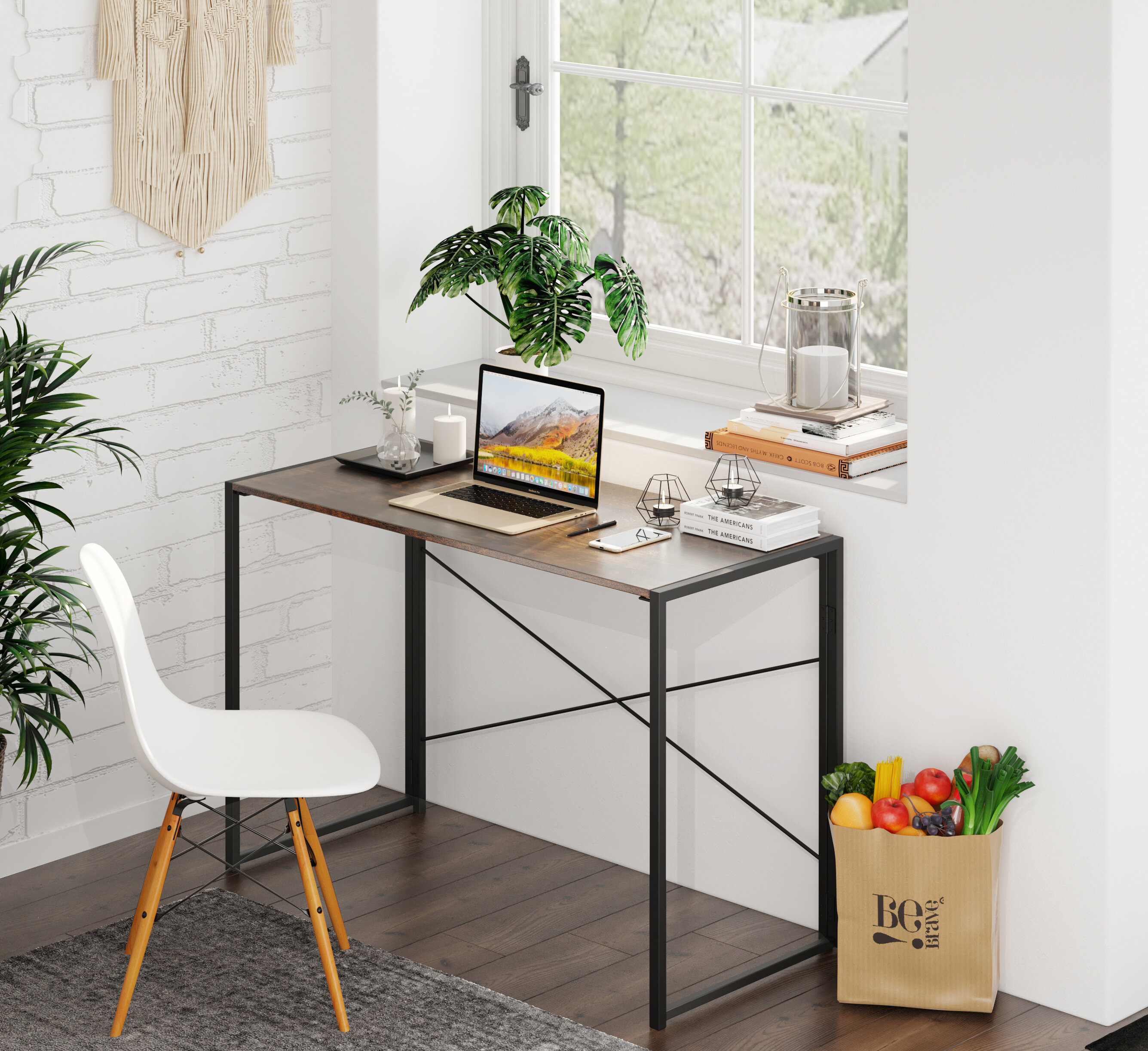 Antawan Desk Ebern Designs Size: 29 H x 47.25 W x 23.5 D, Color (Top/Frame): Brown/White