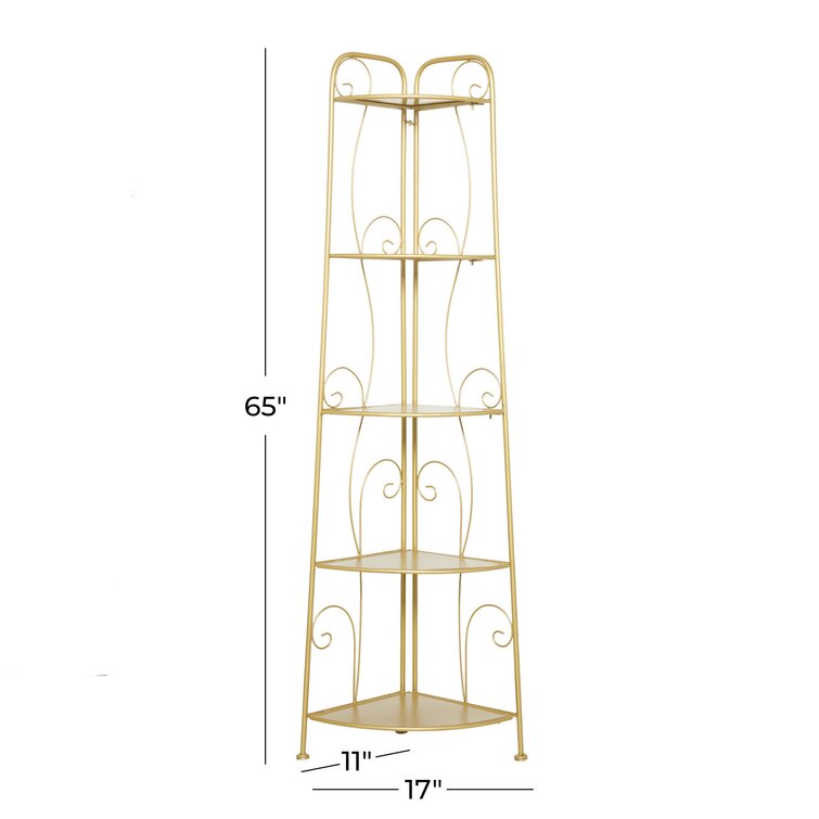 Paulo 17.5'' Iron Corner Baker's Rack with Wooden Shelves