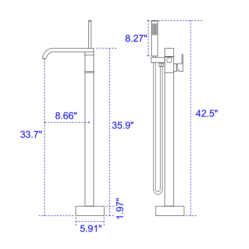 1 Handle Floor Waterfall Faucet with Diverter, Black