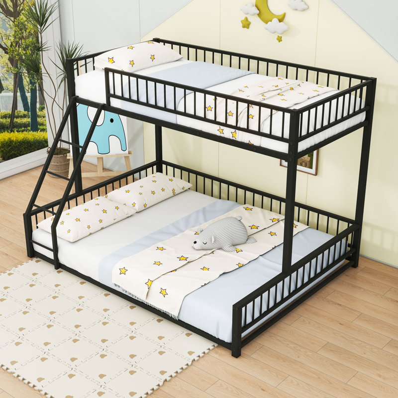 Metal Bunk Bed With Ladder And Slats, Twin XL Over Queen, Black
