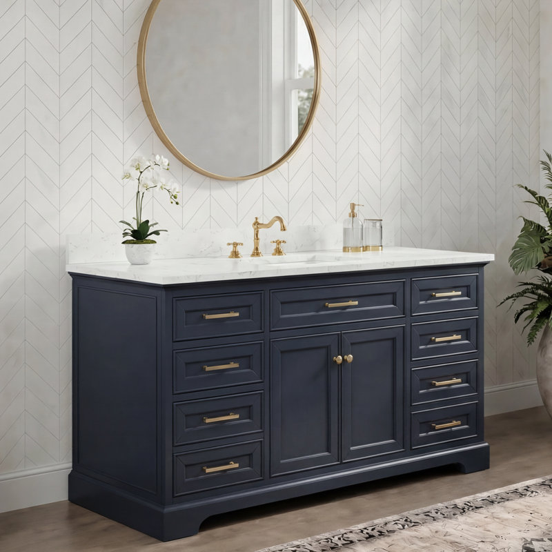 Thompson 60" W Single Bathroom Vanity, Indigo Blue/Brushed Gold
