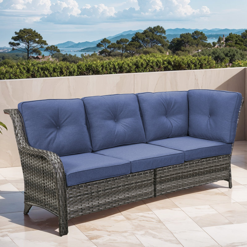 Canapé modulaire d'extérieur en osier avec coussins 73,62 po Deb, Bleu, Gris