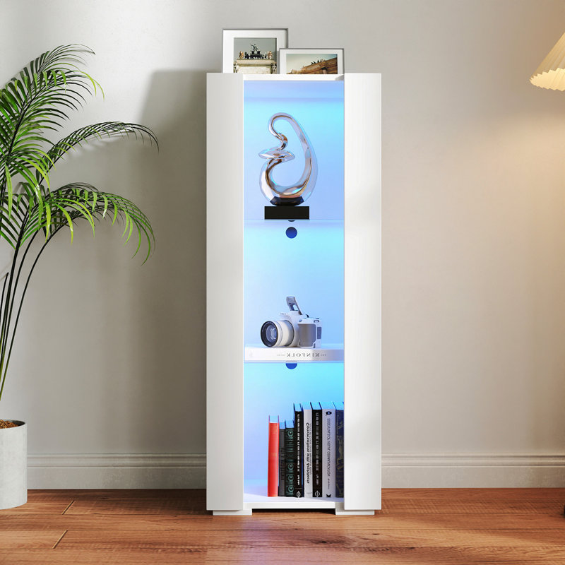 Storage Cabinets With Aluminum Strip Lamp,With Glass Shelves, For Living Room/Bedroom/Office