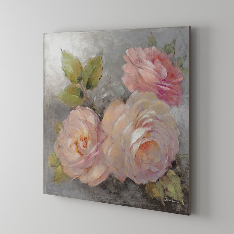 Atle Krista «Roses on Grey II» - Estampe numérique sur toile tendue avec châssis, H 18 po x l 18 po x P 1,5 po, Black