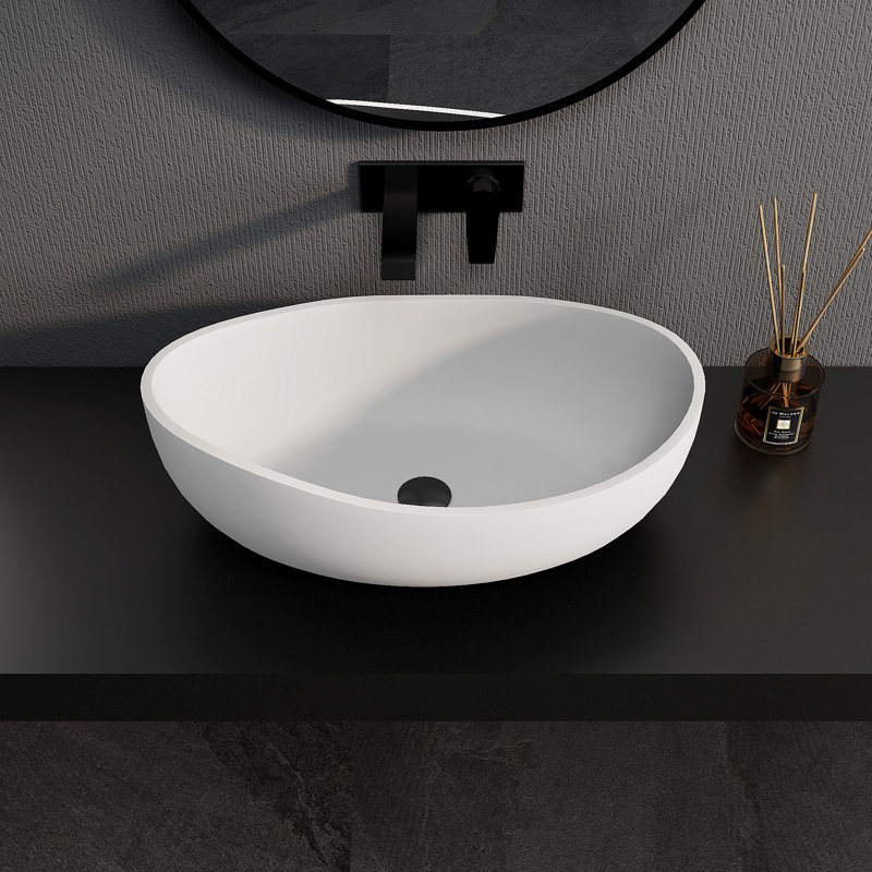 Lavabo vasque de salle de bain à surface solide 23,6 po en blanc mat