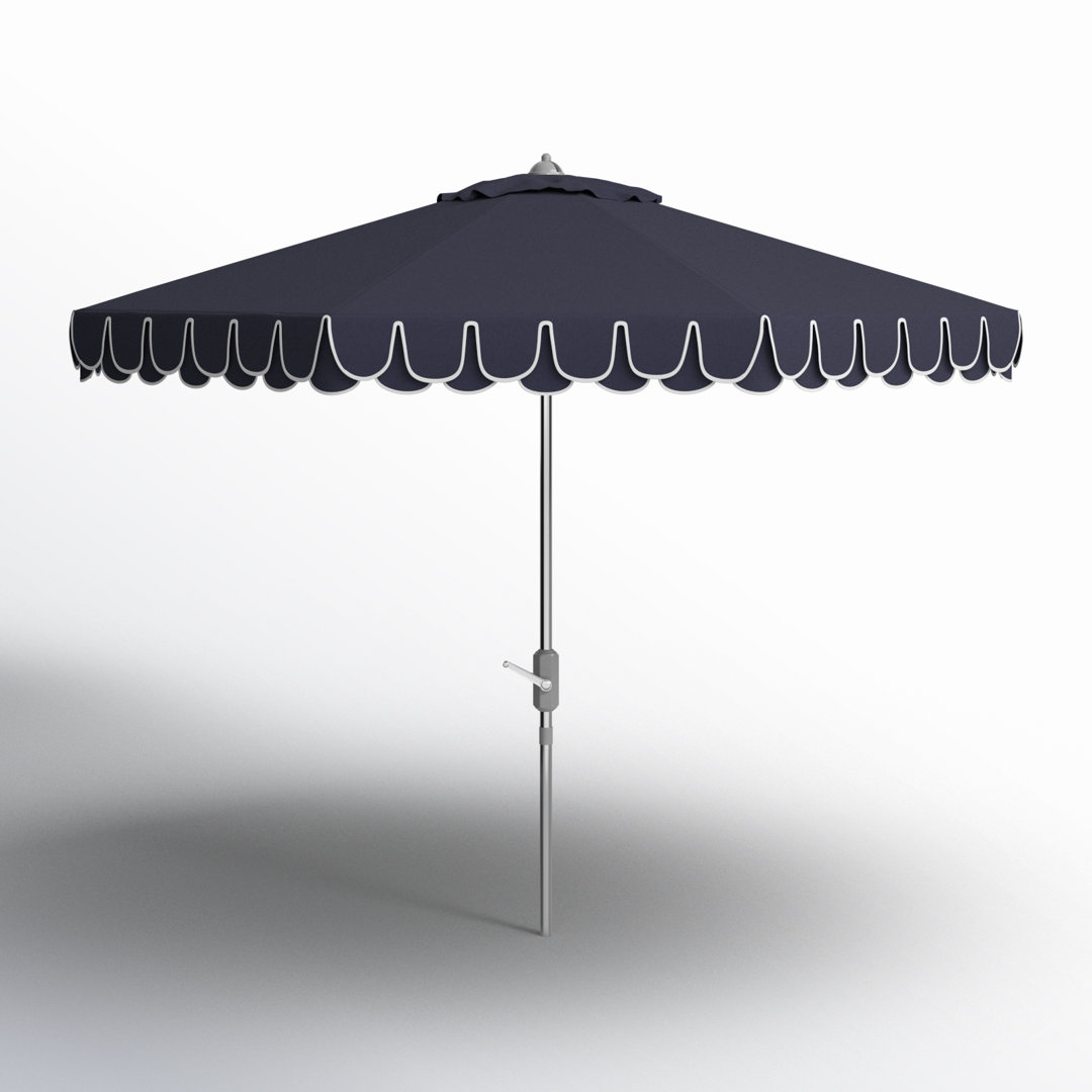 Iago Outdoor Umbrella Birch Lane™ Fabric Color: Navy/White, Frame Color: Chrome