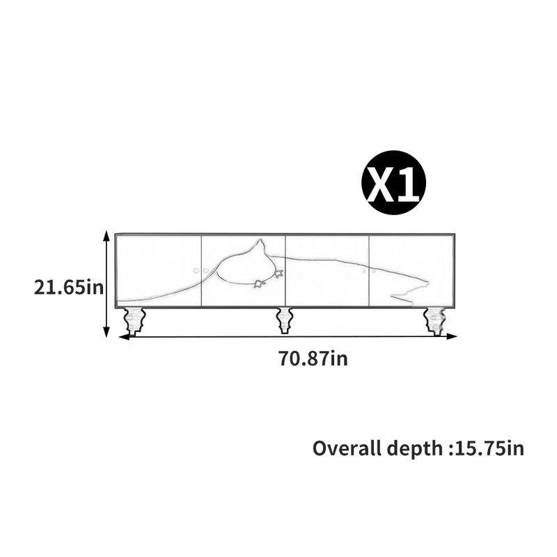 French style cartoon TV stand, 21.65" H x 70.87" W x 15.75" D