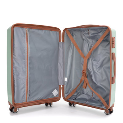 Ensemble de 5 valises, ensemble de valises rigides en PP avec serrure TSA et roulettes durables (20 "24" 28 + un sac de voyage et une trousse de toilette, vert)