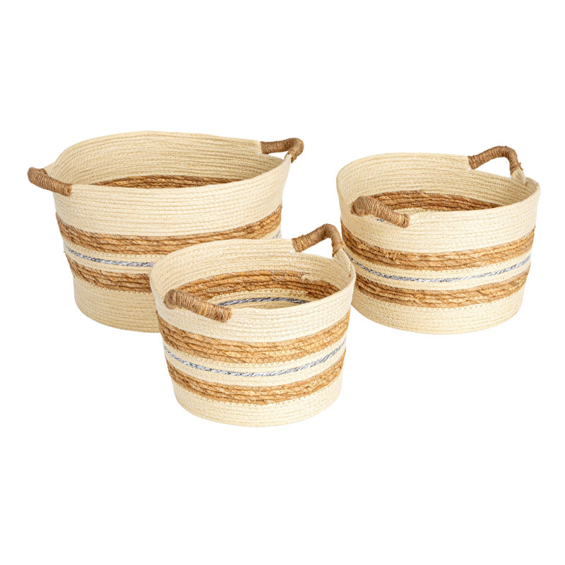 Striped Paper Nestable Baskets With Side Handles