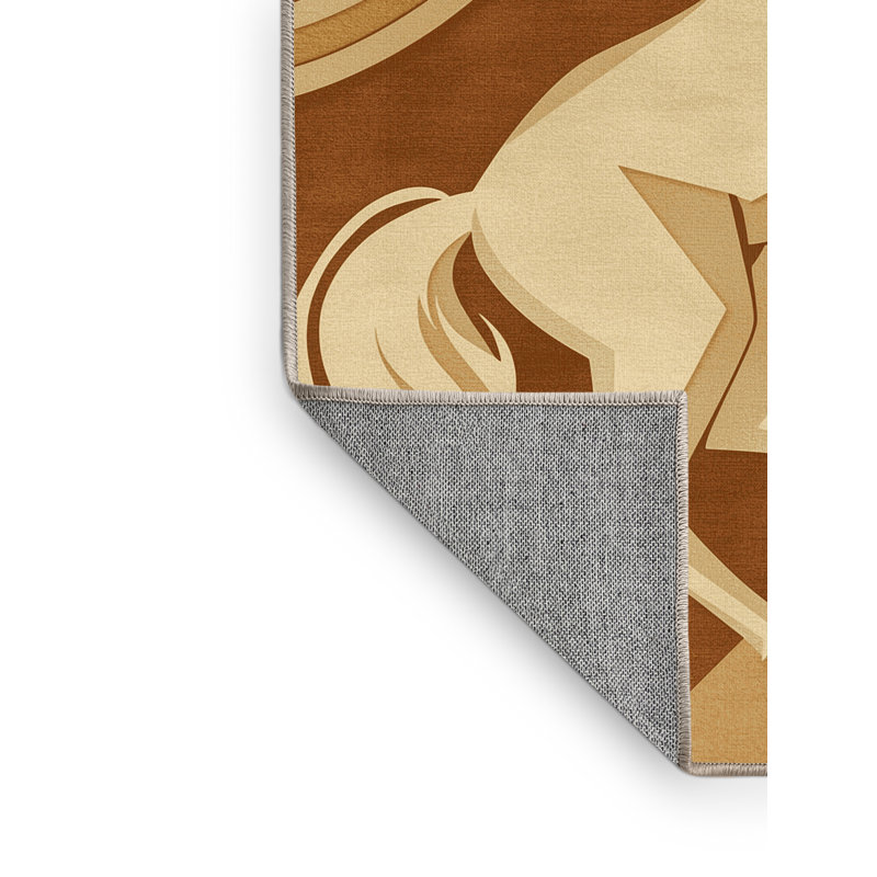 Machine Washable Pavli Unicorn Art Deco Arc Rug in Brown – Beige Binding, 5x7
