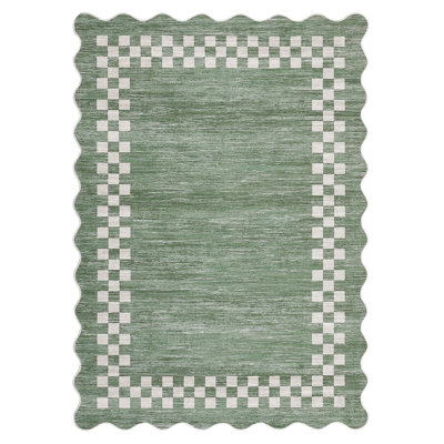 Scalloped Area Rug Machine Washable Modern Throw Rug, Stain-Resistant Geometric Accent Carpet, Non-Shedding Border Easy Cleaning Floor Mat
