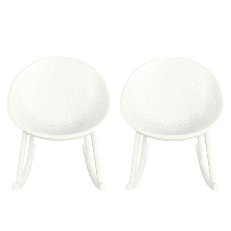 Chaise berçante, conception moderne avec stable et cadres, polypropylène résistant aux intempéries, profondeur 26,42 po, largeur 30,9 po, hauteur 31,56 po, lignes d'assemblage nécessaires, matériau, fabrication en plastique blanc, 31,30 po