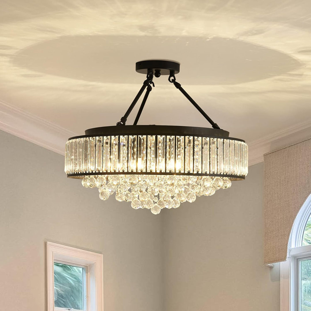 6-Light 22.05"Chandelier Style Drum Semi Flush Mount with Crystal Accents Rosdorf Park Fixture