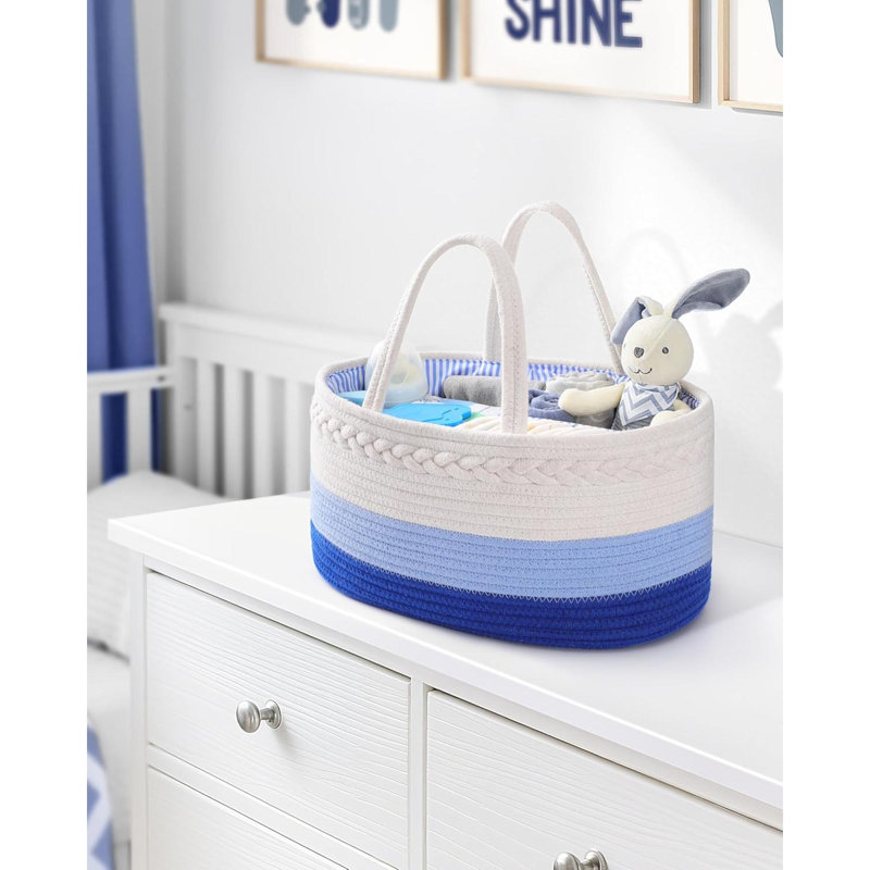 Rebrilliant Cotton Storage Bag, 20cm H x 38cm W x 24cm D, White/Blue