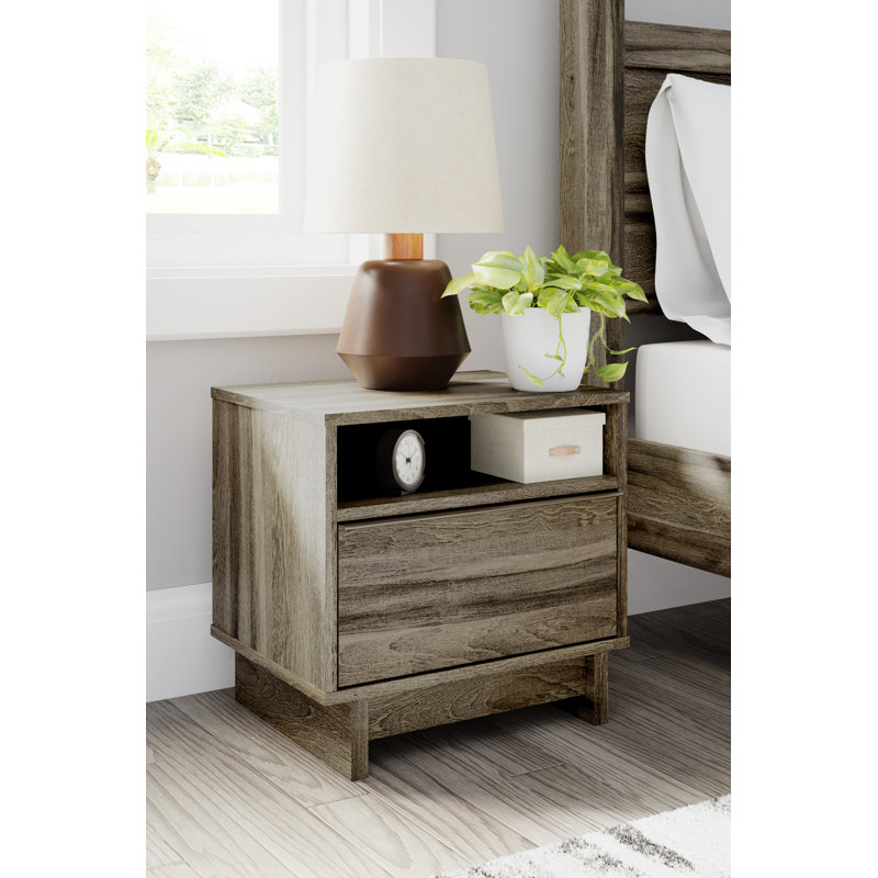 Weathered Brown 1-Drawer Nightstand with Open Shelf