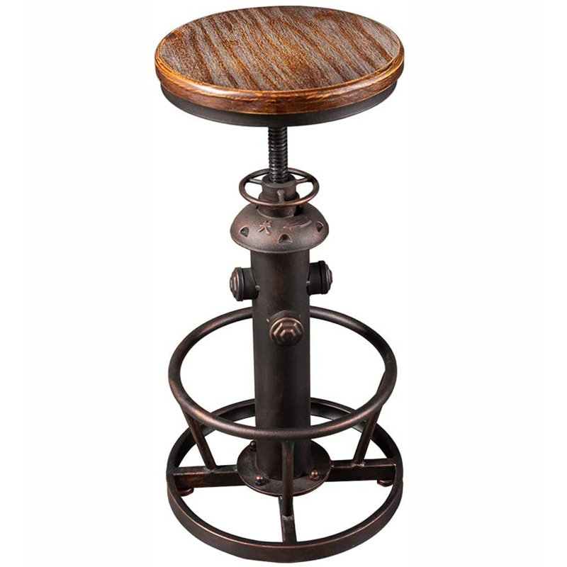 Aged Steampunk Deco Industrial Round Bottom Adjustable Height 24.8-30.7Inch Cafe Coffee Retro Vintage Fire Hydrant Design Pub Kitchen Counter Bar Stool