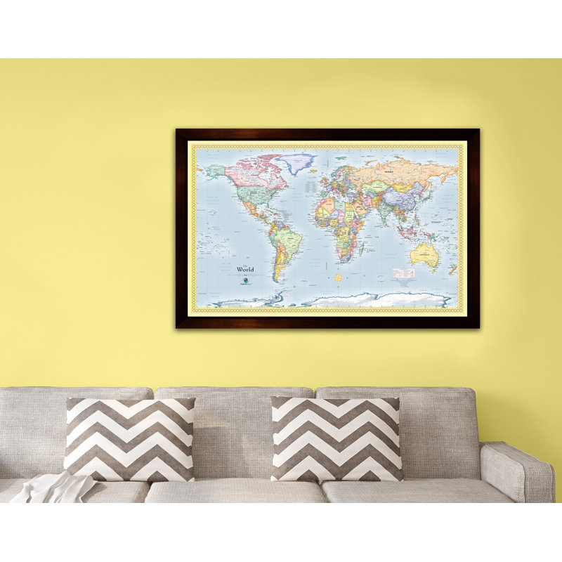 Carte du monde magnétique encadrée, Bleu, H 34 po x l 48 po x P 1 po